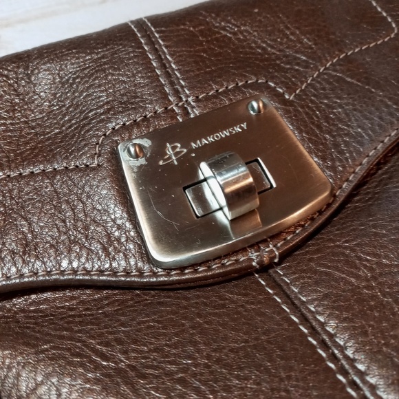 B Makowsky Genuine Bronze Pebbled Leather Satchel - Picture 3 of 13